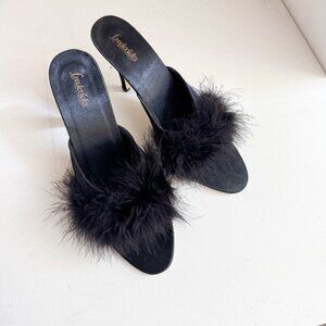 Fredrics of Hollywood Black Open Toe Pop Pom Bedroom Heels 11